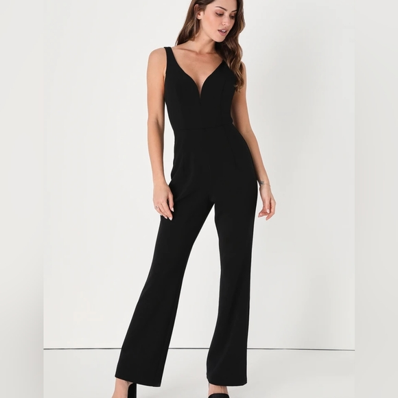 Lulus Pants - Instant Icon Black V-Neck Sleeveless Jumpsuit